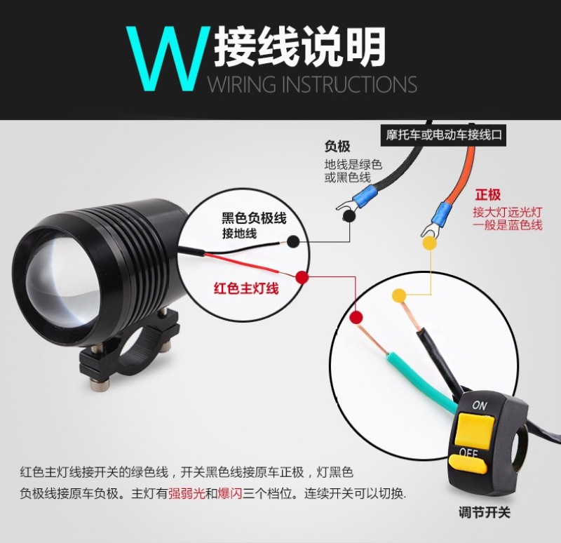 超亮電動(dòng)車前大燈U2激光炮LED摩托車燈 改裝聚光射燈的巔峰之選